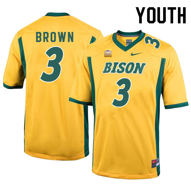 Youth #3 Jaxon Brown North Dakota State Bison College Football Jerseys Sale-Yellow - Click Image to Close